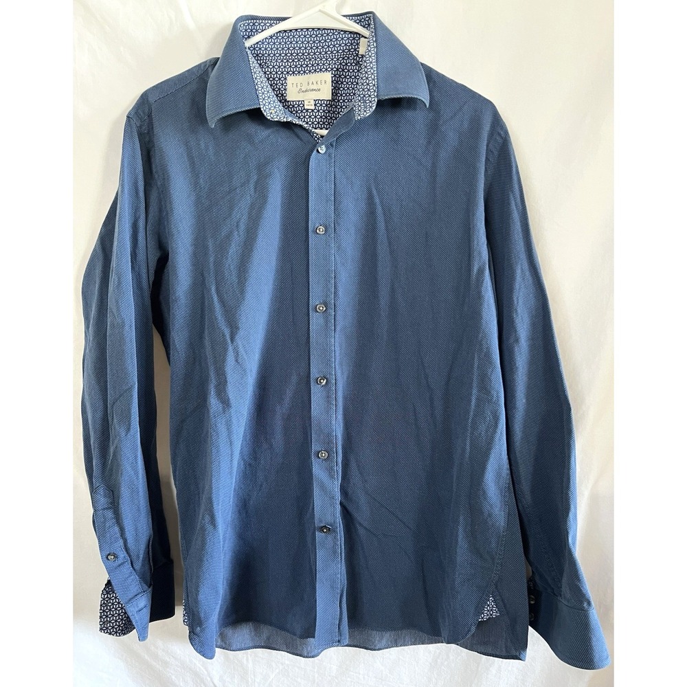 Ted Baker Endurance Shirt Men 16 34/35 Blue Long Sleeve Button Up Preppy